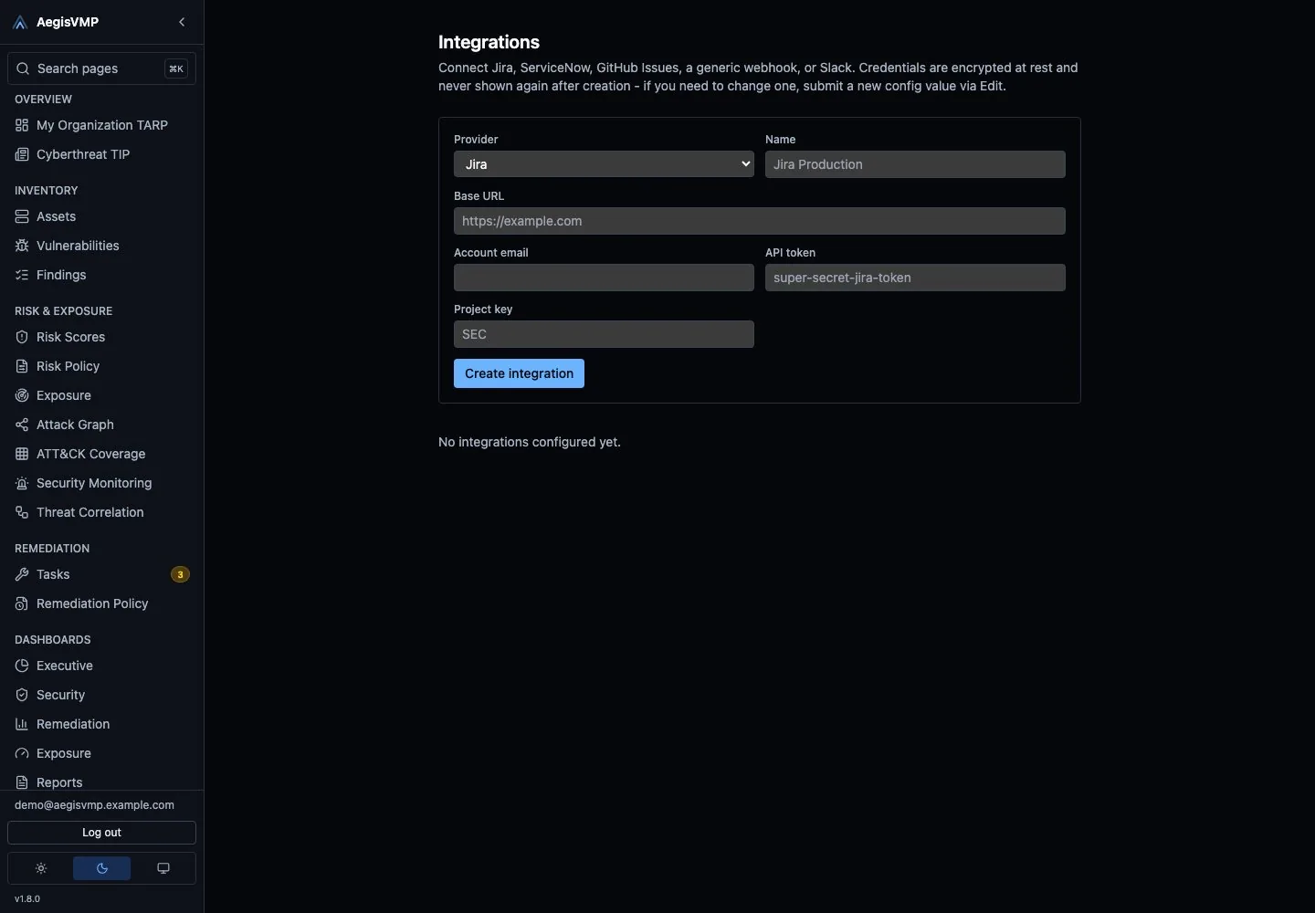 AegisVMP Integrations page