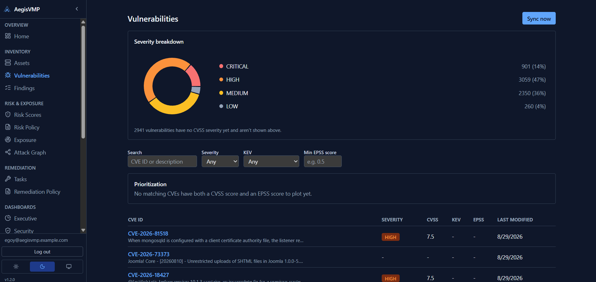 AegisVMP consolidated vulnerability view